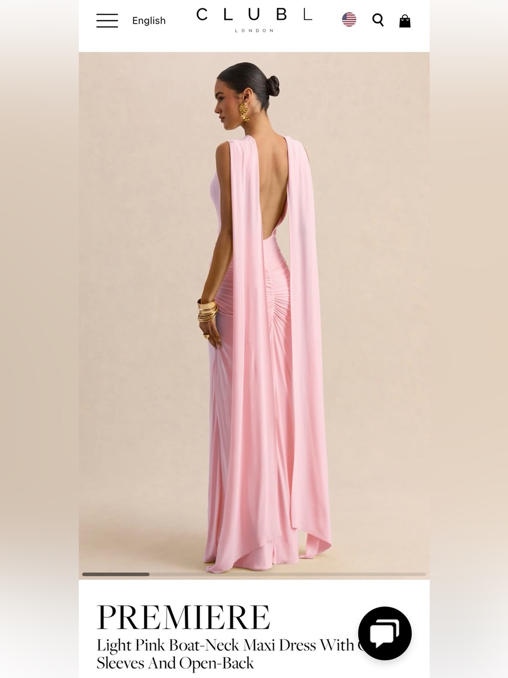 Club London Light Pink Boat-Neck Maxi Dress with Draped Sleeves